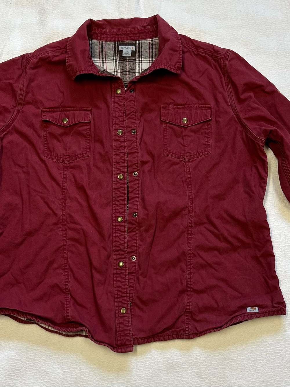Carhartt youth XL - Women’s XS Burgundy Flannel-Lined Snap-Front Shirt Jacket